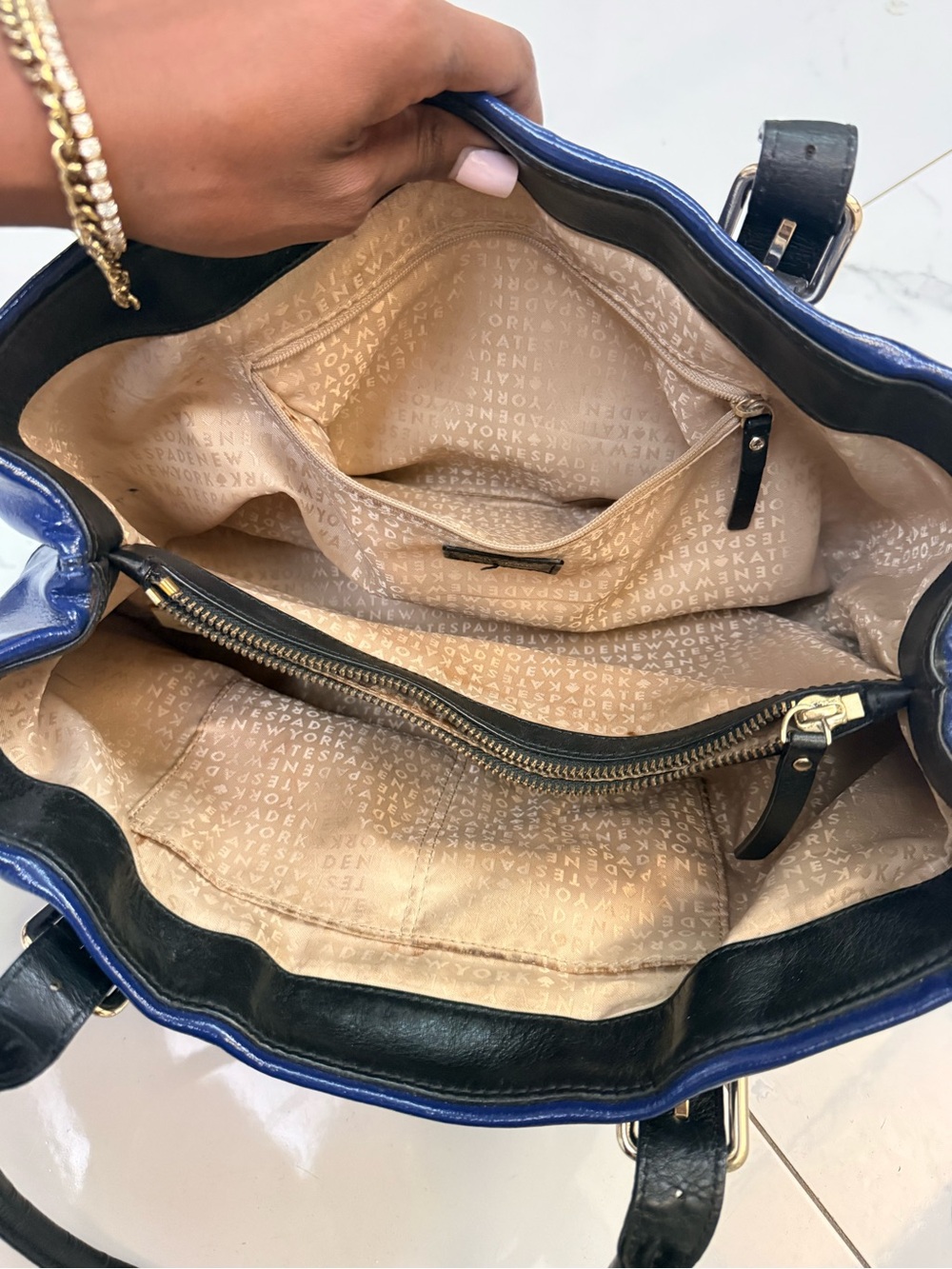kate spade Blue and Black Patent Leather Two-Tone Tote - Picture 10 of 10